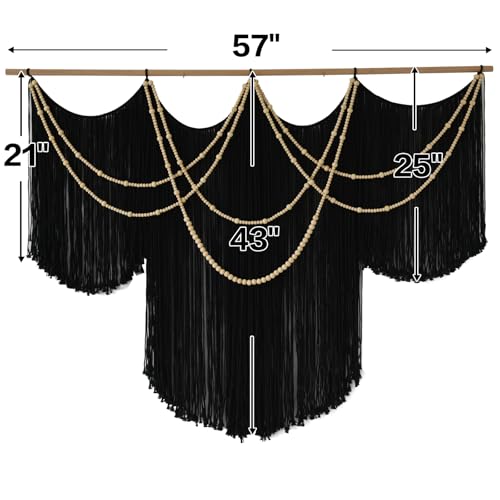 Macrame Wall Hanging Black Yarn Tapestry Boho Fiber Art Decor 57"W*43"L