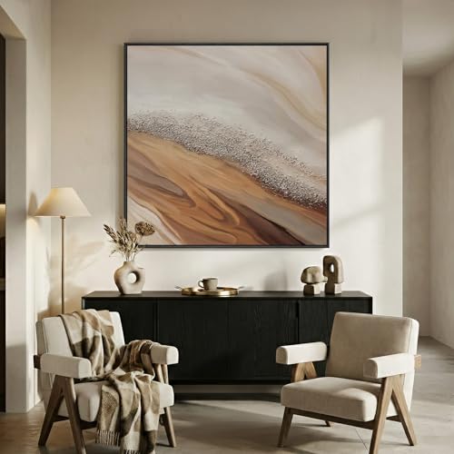 Extra Large Framed Beige Abstract Canvas Wall Art for Living Room
