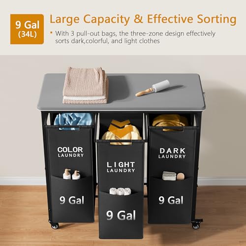 3 Section Laundry Sorter with Ironing Board