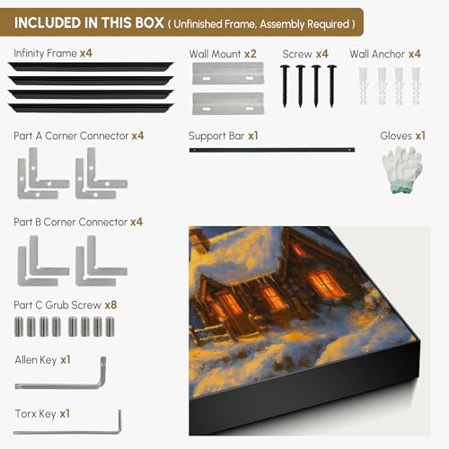 24"x46" Extra Large Framed Wall Art Cozy Cabin in Snowy Mountain Landscape at Sunset for Home Living Room Bedroom Decor