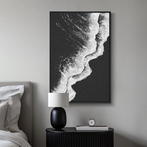 Framed Black and White Modern Abstract Beach Wall Art