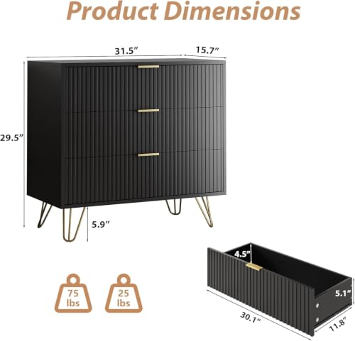 3 Drawer Nightstand Set of 2
