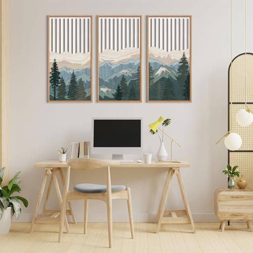 Large Mountain Wood Wall Art Framed Decor Set of 3