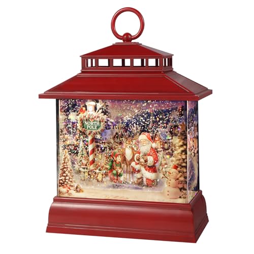 Christmas Snow Globe Lantern Water Glittering Lantern with 8 Songs & 6H Timer Romote Control Christmas Snow Globes USB & Battery Operated for Christmas Festival Decorations Gifts