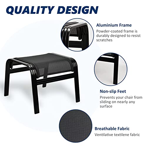 Patio Outdoor Ottoman Assembled Aluminum Footstools Small Seat Side Table Footrest for Balcony (2 Count)