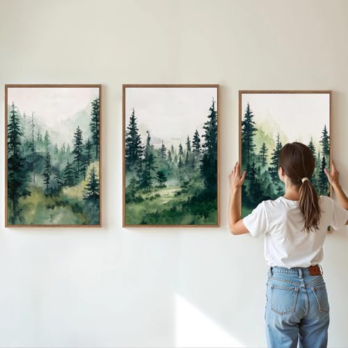 Watercolor Forest Framed Canvas Wall Art Set (3 Count)