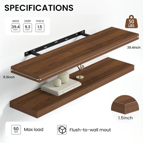 Floating Shelves 39.4" W x 9.3" D Walnut Set of 2 (2 Count)