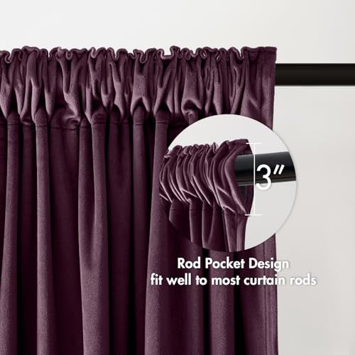 Purple Orchid Blackout Velvet Curtains Drapes 108 Inch Long 52"x108" (2 Count)