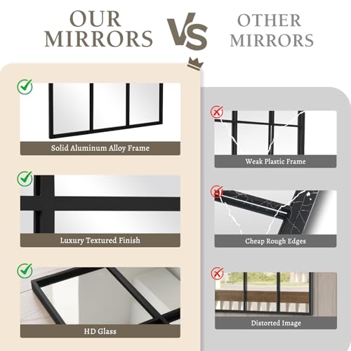 Windowpane Mirror Full Length 71""x30"" Wall Mounted Art Pane Mirror Farmhouse Decorative Floor Mirror Leaning Hanging Wall Mirror for Bedroom Living Room Entrance