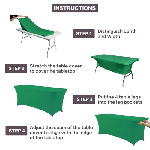 2 Pack 4FT Table Cloth for Rectangular Spandex Emerald Green Cover (2 Count)
