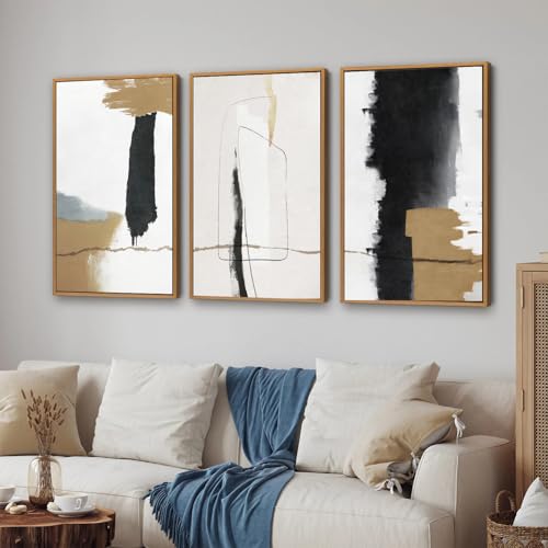 Black and White Abstract Framed Canvas Wall Art Set of 3