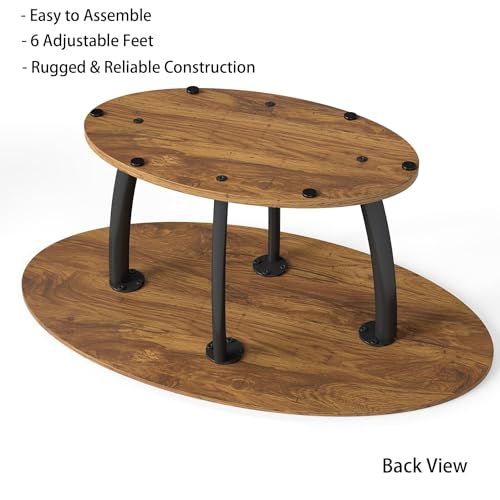 Rustic Oval Coffee Table with Storage Shelf
