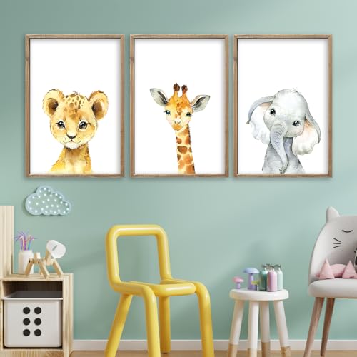Baby Safari Nursery Wall Art Decor 11x16 Inch Set of 3 Wood Framed