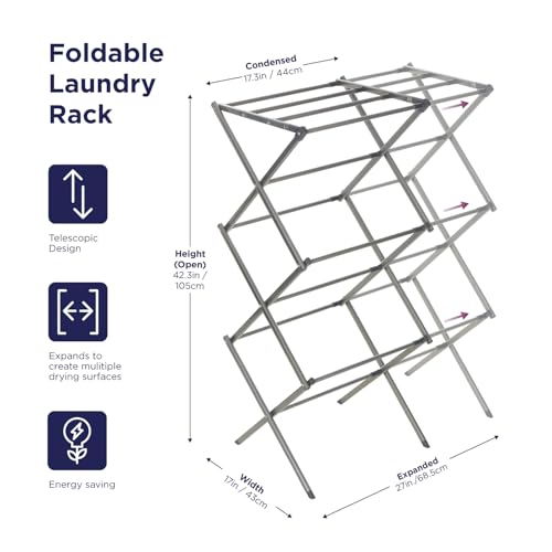 3 Tier Expandable Collapsing Foldable Laundry Rack for Air Drying Clothing