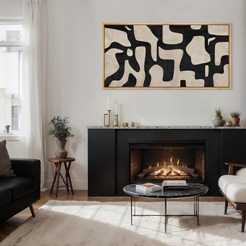 Extra Large Framed Canvas Print Wall Art Abstract Contours Black and White Illustrations Antique Retro Fine Art Illustrations Decorative Colorful for Bedroom