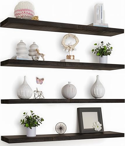 36 Inch Floating Shelves for Wall Rustic Brown Wood Wall Shelves for Bedroom Set of 4 (4 Count)