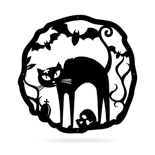 Halloween Cat Wreath Metal Door Sign