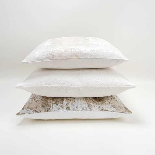 Cream Champagne Metallic Jacquard Throw Pillow Cover 24x24 Velvet Back Modern Glam Sofa Decor