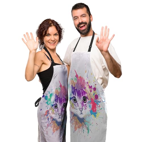 Housewife Apron for Women Abstract Colorful Cat Fun Aprons for Men for Kitchen Cooking Restaurant BBQ Painting Crafting Gardening 27”
