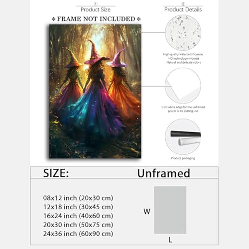 Halloween Room Decor Wall Art Colorful Witch Prints