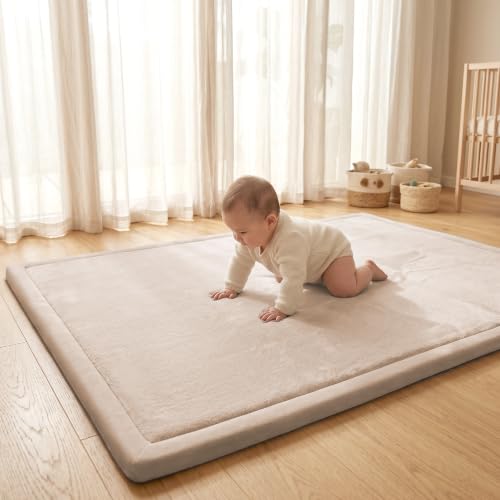 Baby Play Mat for Floor 1.3" Thick Memory Foam Play Mat 79"×118" Tummy Time Crawling with Non