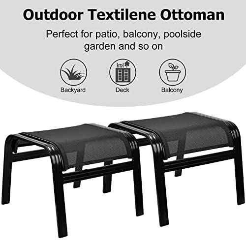 Patio Footstools Outdoor Foot Rest Aluminum Ottomans Portable Seat Wicker Furniture Stackable Ottoman 2 Pieces Black (2 Count)