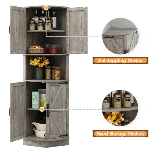 64.8" Tall Farmhouse Corner Cabinet with 4 Doors and 5 Storage Shelves