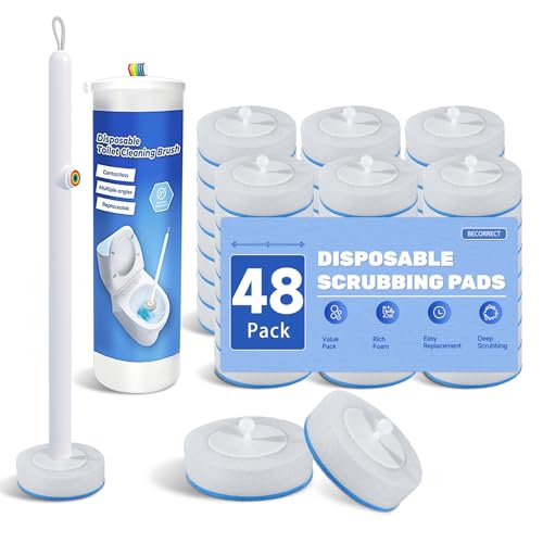 Disposable Toilet Brush with 48 Refills and Replaceable Scrubber Heads