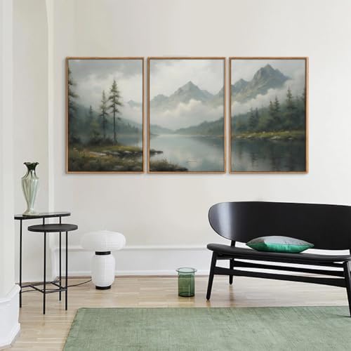 Large Green Forest Framed Canvas Wall Art Set (3 Count)