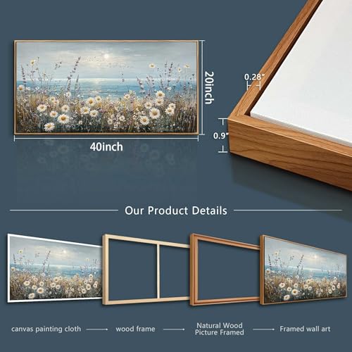 Wall Decor For Living Room Wall Art For Bedroom Office Decorations Blue Ocean Paintings Flowers Watercolour Wall Pictures Canvas Artworks Home Decor Ready To Hang Wood Framed 20x40 In