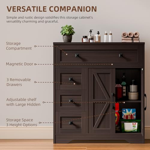 Farmhouse Storage Cabinet with 2 Doors and 4 Drawers