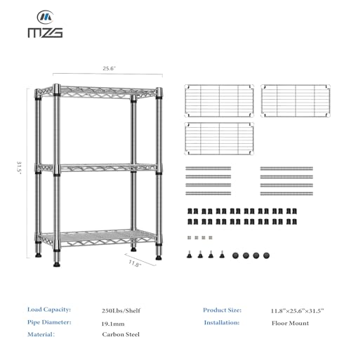 750 lbs 3 Tier Shelf Metal Storage Shelves Wire Rack Closet Organizers for Garage Kitchen Bathroom Laundry Chrome 11.8" D x 25.6" W x 31.5" H (3 Count)