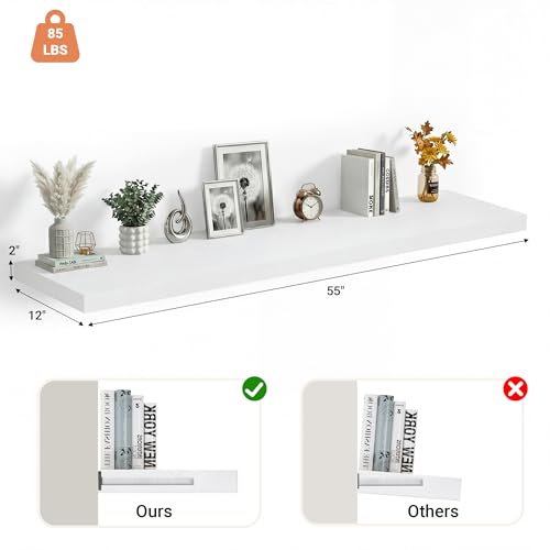 55 x 12 Deep Floating Shelves Wall Mounted Set of 1 White