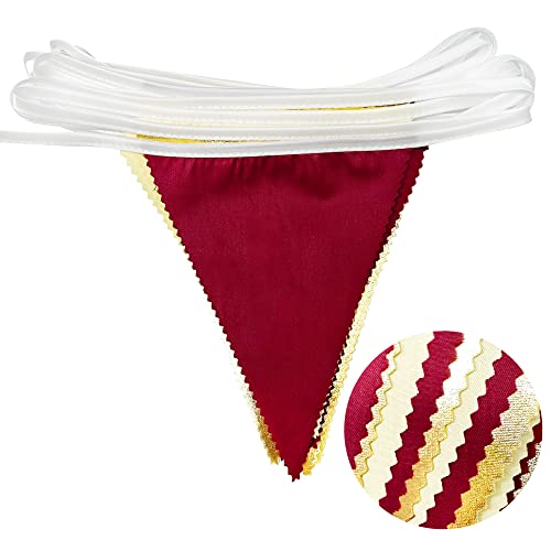Burgundy Party Decorations Gold Maroon Beige Fabric Triangle Pennant Banner Garnet Flag Bunting Garland for Graduation Wedding Birthday Bridal Shower Bachelorette Anniversary Engagement Party Supplies (32 Foot)