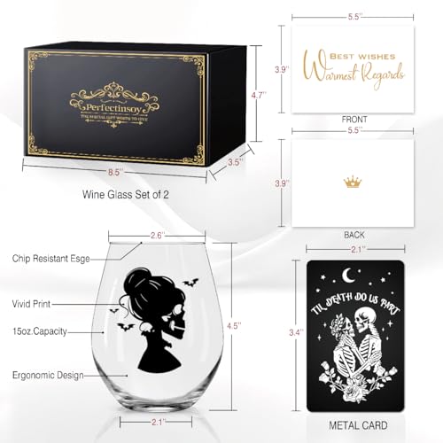 Halloween Skull Wine Glass 2 Piece with Gift Box Couple Gifts