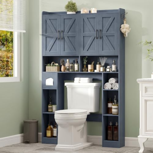 Farmhouse Over The Toilet Storage Cabinet with 4 Barn Doors