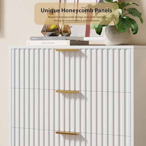 48" Fluted White 5 Drawer Dresser for Bedroom with Deep Drawers