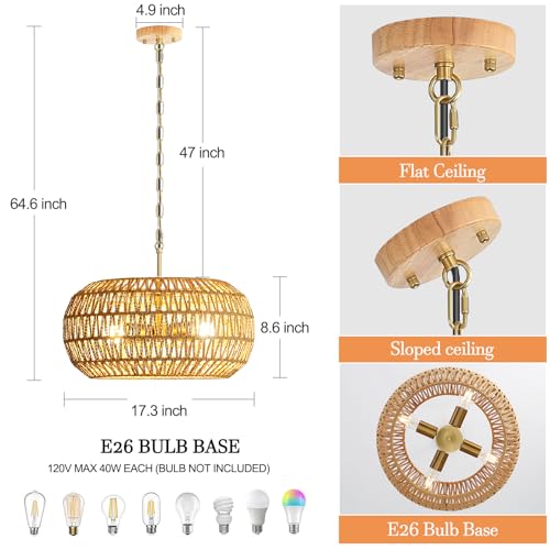 Rattan Pendant Light 4 Light Modern Chandelier