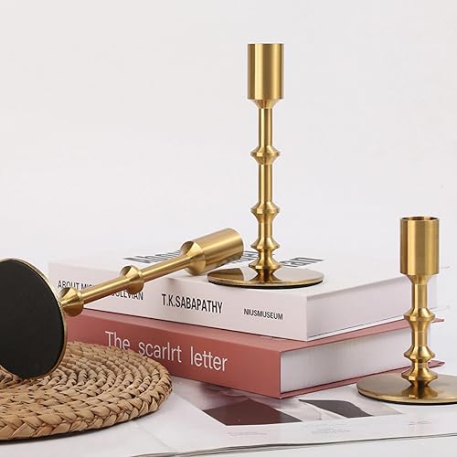 Gold Modern Candle Holders with a Brushed Metal Design (3 Count)