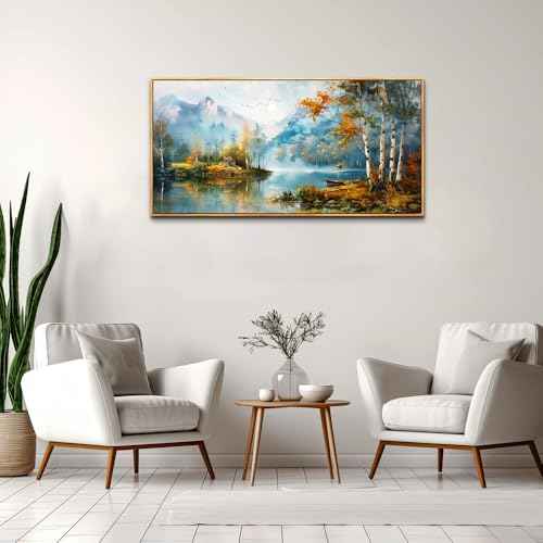 Wood Framed Canvas Wall Art For Living Room Wall Decor For Bedroom Office Wall Decoration Lake View Painting Tree Forest Pictures Artwork Room Aesthetic Home Decor Ready To Hang 20x40 In