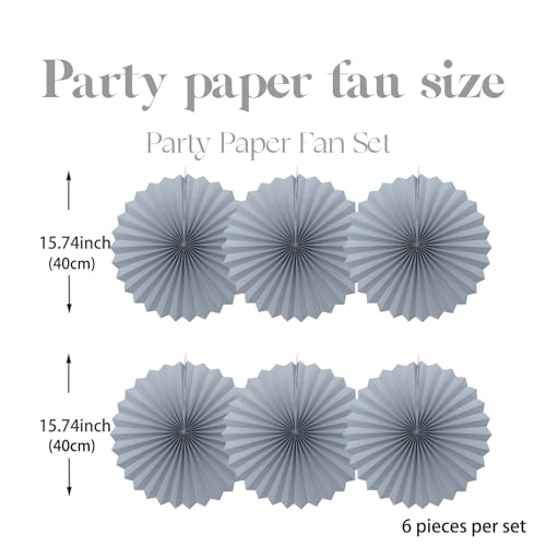 Gray Party Decorations 16inch Gray Hanging Paper Fans Set 6 Pcs (30 Count)