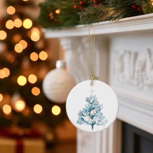 Blue Coastal Coral Shell Tree Christmas Ceramic Ornament Gifts