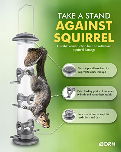 Metal Bird Feeder Hanging Wild Bird Seed Feeder for Mix Seed Blends Heavy Duty All Metal Silver Finish