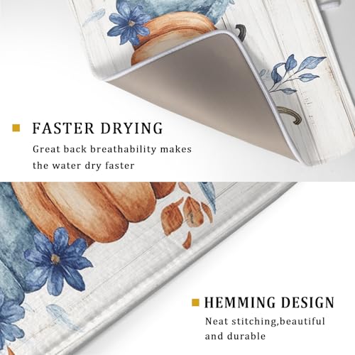 Fall Dish Drying Mat for Kitchen Counter Farmhouse Pumpkin Super Absorbent Reversible Microfiber Kitchen Countertop Protector Dishes Pad Large 18x24 inch