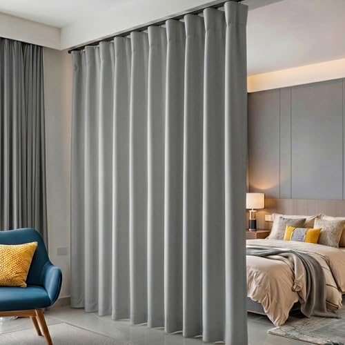 Room Divider Curtains Blackout Floor to Ceiling Curtain with Hook Wall Mount Sliding Door Curtains Ceiling Mount Extra Wide Curtain Wall Divider for Room Separation