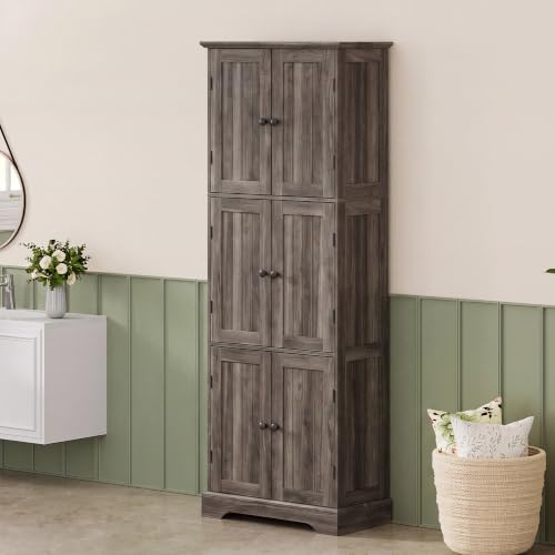 63.2" Tall Bathroom Storage Cabinet with 6 Doors