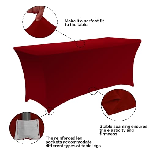 2 Pack 4FT Table Cloth for Rectangular Spandex Burgundy Table Cover (2 Count)