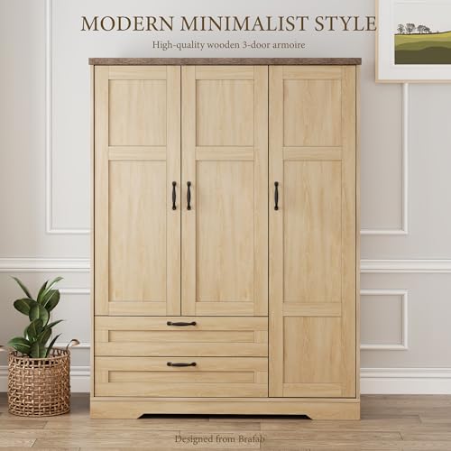 62" Wooden Armoire Wardrobe Closet with Mirror