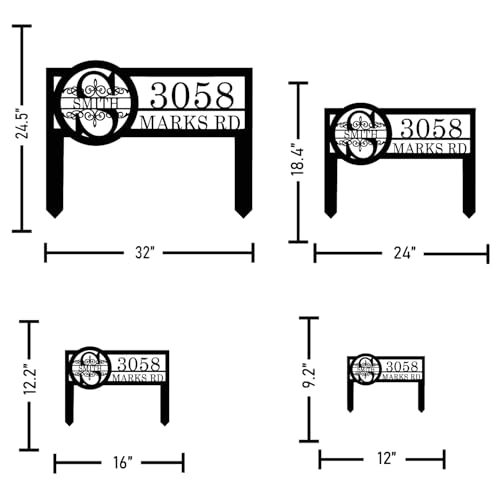 Personalized Metal Yard Address Sign with Last Name and Monogram