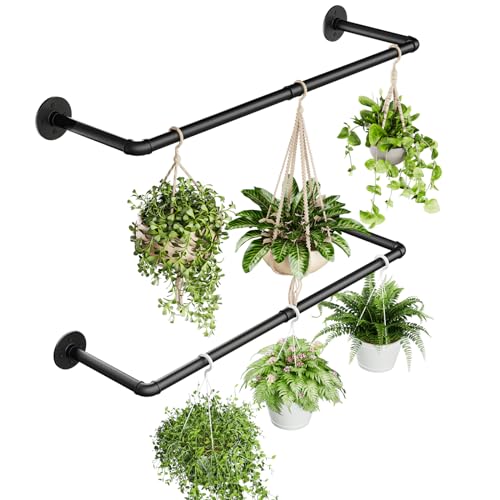 2Pc Hanging Planters for Indoor Plants Plant Hanger Indoor Hanging Plant Holder Black Metal Rod